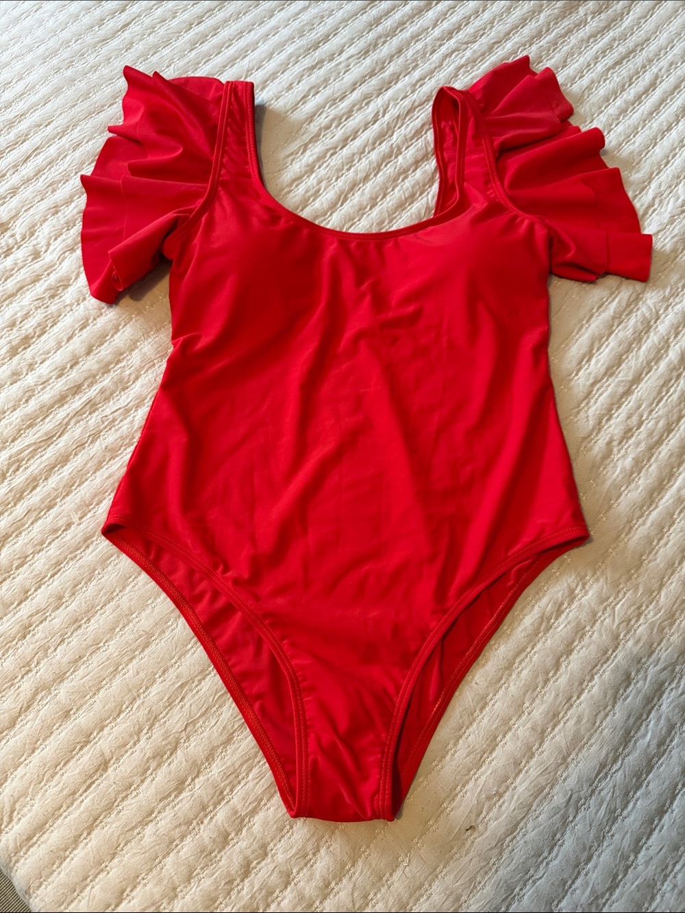 Red Ruffle Sleeve One-Piece Swimsuit Lg